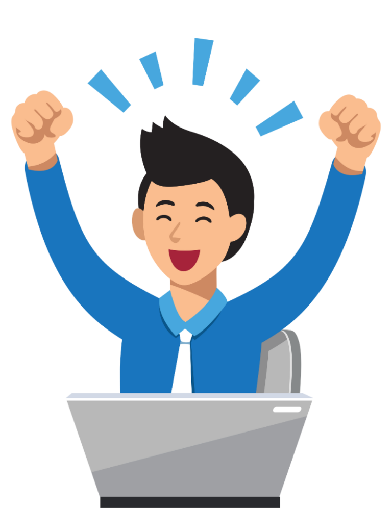 Cliente feliz celebrando el éxito tras implementar el ERP de PAV Solutions
