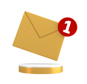 Ícono de sobre con notificación representando el módulo CRM del ERP PAV Solutions, con gestión de clientes, campañas de marketing y atención personalizada